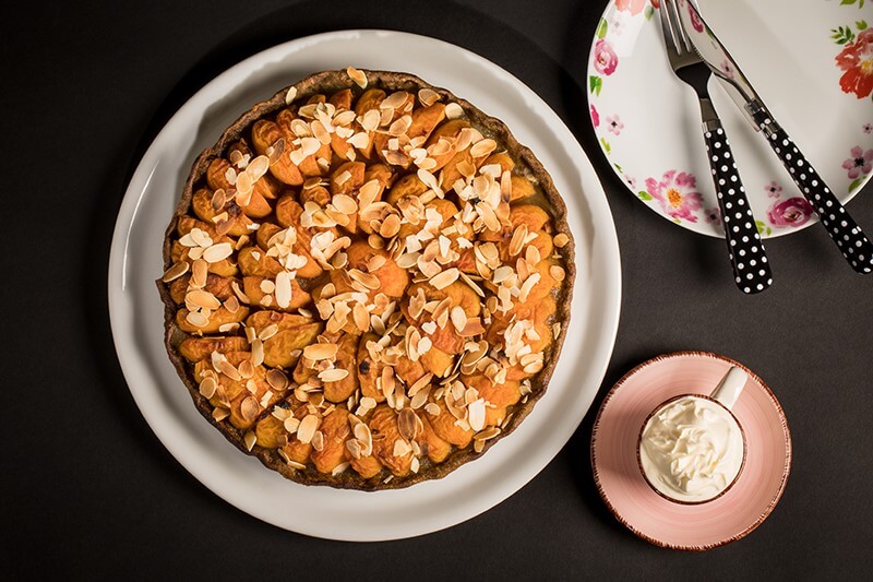 Tarte pommes abricots, pâte brisée farine de chanvre